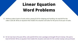 Linear Equation Word Problems  Algebra 1 [upl. by Eisej]