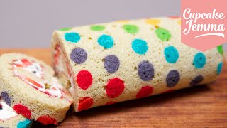 How to make a Rainbow Polka Dot Swiss Roll  Cupcake Jemma [upl. by Ikkela279]