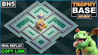 NEW BEST Builder Hall 5 Base COPY Link 2023 COC BH5 Trophy Base  Clash of Clans [upl. by Tressia]