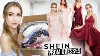 TRYING ON SHEIN PROM DRESSES Successkinda [upl. by Busiek]