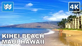 4K Kihei Beach in Maui Hawaii  Virtual Walking Tour amp Travel Guide  Relaxing Ocean Waves Sound [upl. by Nwahsd]