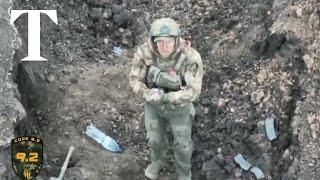 Russian soldier surrenders to Ukrainian drone outside Bakhmut [upl. by Ateerys131]