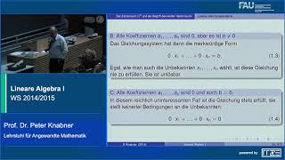 Lineare Algebra I  Vorlesung 2  Lineare Gleichungssysteme [upl. by Maure]