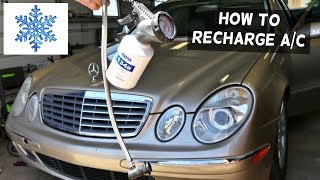 MERCEDES W211 HOW TO RECHARGE THE AIR CONDITIONER AC E320 [upl. by Ress]