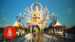 Tour This Tranquil Buddhist Island Temple of Giant Statues [upl. by Ahsataj]