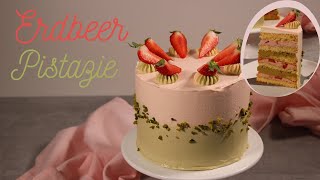 Erdbeer Pistazien Torte  Erdbeercreme – Pistaziencreme  julias cakery [upl. by Aiclid951]