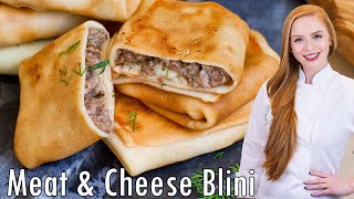 EASY Meat amp Cheese Stuffed Blini Recipe  Russian Appetizer Recipe [upl. by Ruperta]