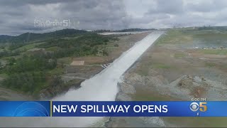 Water Flowing Again Down Rebuilt Oroville Dam Spillway [upl. by Dinin]