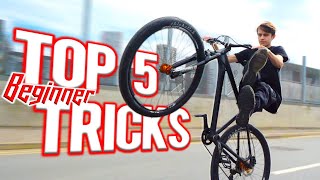 TOP 5 EASIEST WHEELIE TRICKS FOR BEGINNERS [upl. by Gilletta973]