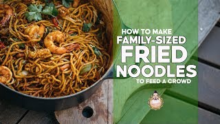 Family Fried Noodles  Making Noodles for a Crowd  Easy Asian Recipe [upl. by Olenta]