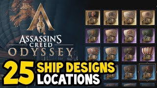 Assassins Creed Odyssey  ALL SHIP DESIGNS  SKINS Locations Guide [upl. by Annelise]