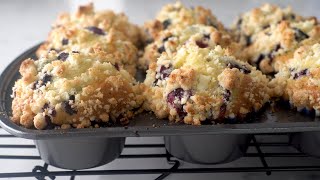 Easy Blueberry Muffins with Streusel Topping  Chichabon [upl. by Onimixam]