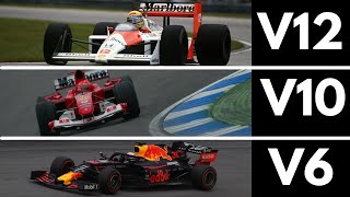 Incredible F1 Engines Sound Evolution 1950Current V12 V10 V8 V6 [upl. by Neladgam]