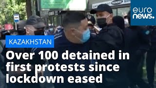 Kazakhstan Over 100 detained in first protests since lockdown eased [upl. by Harehs611]