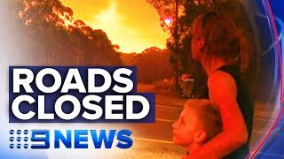 Hundreds stranded as bushfires close NSW roads  Nine News Australia [upl. by Ayekan]