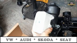 How to replace OIL COOLER and FILTER HOUSING 16TDI 20 TDI VW Skoda Audi Seat EXPRESS video [upl. by Eadrahc]