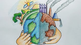 World Environment Day Easy Drawing  How to Draw Save Environment Save Earth Poster [upl. by Gabriela940]