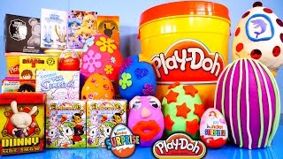 Surprise Eggs Play Doh Kinder Kidrobot Simpsons Disney Vinylmation Toys Playdough Playset Bucket [upl. by Berlin677]