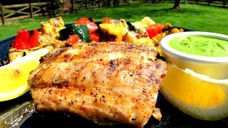 Grilled Rockfish with Lemon Basil Pesto  Striped Bass Recipe [upl. by Quentin449]