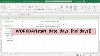 How to add or subtract working days to a date using WORKDAY function in Excel  Office 365 [upl. by Ahselet]