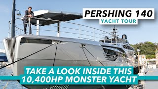 Take a look inside this 10400hp 38knot monster  Pershing 140 yacht tour  Motor Boat amp Yachting [upl. by Vanya292]