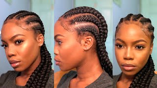 EASY FEEDIN CORNROWS PROTECTIVE STYLE ON NATURAL HAIR HOW TO CORNROW YOUR OWN HAIR [upl. by Hairahs]