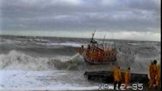 RNLI lifeboat launch in rough sea [upl. by Menken]