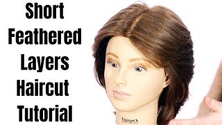 Short Feathered Layers Haircut Tutorial  TheSalonGuy [upl. by Latham]