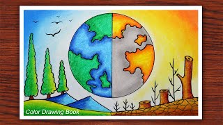 How to draw world environment day poster Save nature drawing easy [upl. by Malloy]