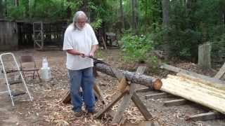 How to use a Drawknife to Debark a pine log [upl. by Irahcaz787]