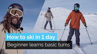 How to Ski in One Day  Beginner Learns Basic Turns [upl. by Luane]