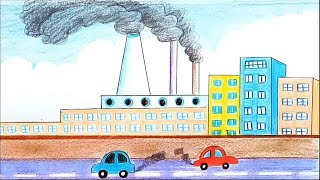 How to draw environment pollution step by step [upl. by Nannarb739]