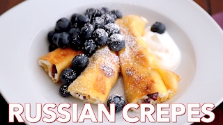 Russian Crepes with Cheese Nalesniki  Natashas Kitchen [upl. by Kirima507]