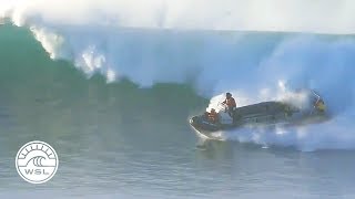 Safety Boat Gets Caught Inside Supertubes at Jeffreys Bay [upl. by Sharp245]