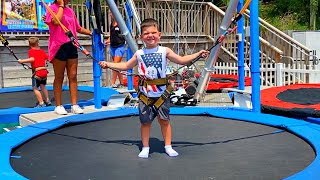 Kids Jumping Trampoline Challenge Family Fun Playtime with Caleb TRAMPOLINE PARK FOR KIDS [upl. by Haimarej]