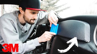 How to CARBON FIBER Wrap Your Car Interior  3M DINOC [upl. by Lahcar]