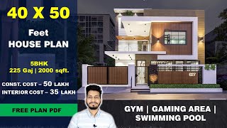 40x50 House plan with Garden  225 Gaj  2000 sqft  4050 5BHK  40 by 50 ka Naksha  DV Studio [upl. by Kathrine]