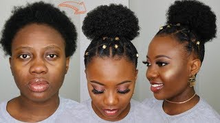 4C Natural Hair SPICED UP HIGH PUFF  Protective CRISS CROSS RUBBERBAND HIGH PUFF STYLE Tutorial [upl. by Anesuza]