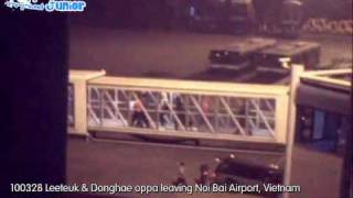 Fancam 100328 Leeteuk Donghae oppa leaving Noi Bai airport Vietnam [upl. by Ahsier]