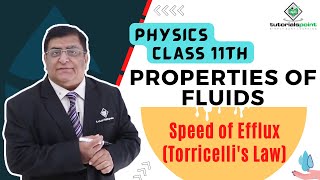 Class 11th – Speed of Efflux Torricellis Law  Properties of Fluids  Tutorials Point [upl. by Isawk]