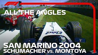 Schumacher vs Montoya  All The Angles  2004 San Marino GP [upl. by Alat]