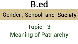 Meaning of Patriarchy  Topic  3  subject  Gender  School amp Society  bed [upl. by Hymen900]