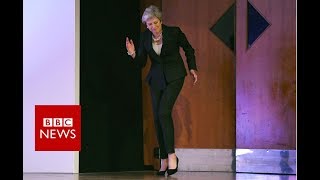 Mays Dancing Queen arrival on conference stage  BBC News [upl. by Frost420]