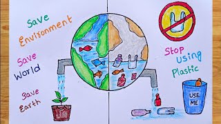 Stop plastic pollution drawing easy for beginners [upl. by Elagiba]