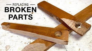 Replacing Broken Furniture Parts on a Glider Rocker  Level 3 Woodworking Repair  Restoration [upl. by Ihskaneem]