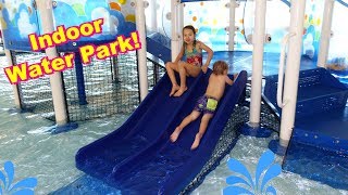 INDOOR WATER PARK Kids Play on Water Slides amp Playground For The First Time [upl. by Uzzi129]