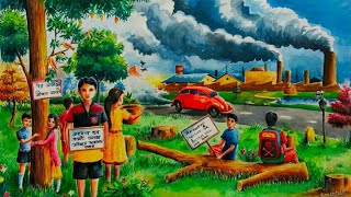 How to draw a environmental pollution and control scenery  Save Trees and Earth [upl. by Morrill]