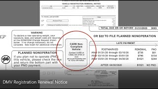 CARB NonCompliant Vehicle  2020 DMV Registration Renewal Notice [upl. by Marquet950]