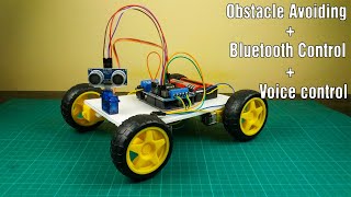 Arduino obstacle avoiding  voice control  Bluetooth control Robot  DIY Arduino Robot [upl. by Haidabo]