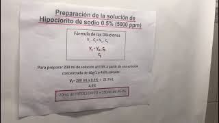 PREPARACIÓN DE LA SOLUCIÓN DE HIPOCLORITO DE SODIO AL 05 5000 PPM [upl. by Analaj257]